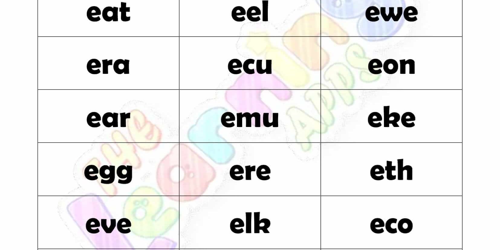 3 LETTER WORD STARTING WITH E