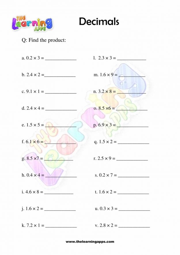 Decimal worksheet for grade three 01