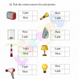 Heat and Light Worksheet - Grade 2 - Activity 9