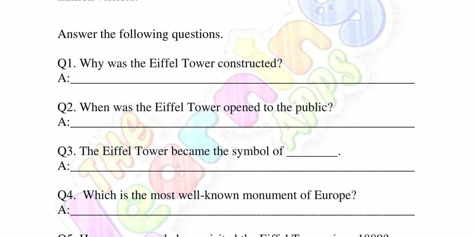 Non Fiction Reading Passages - Grade 1 - The Eiffel Tower