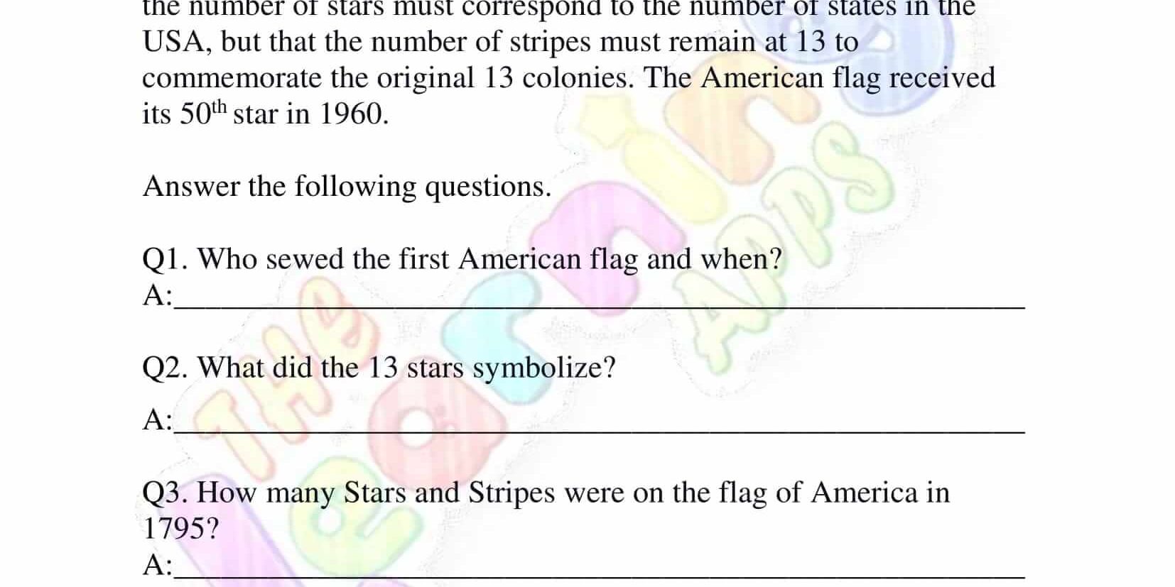 Non Fiction Reading Passages - Grade 1 - The Flag of America