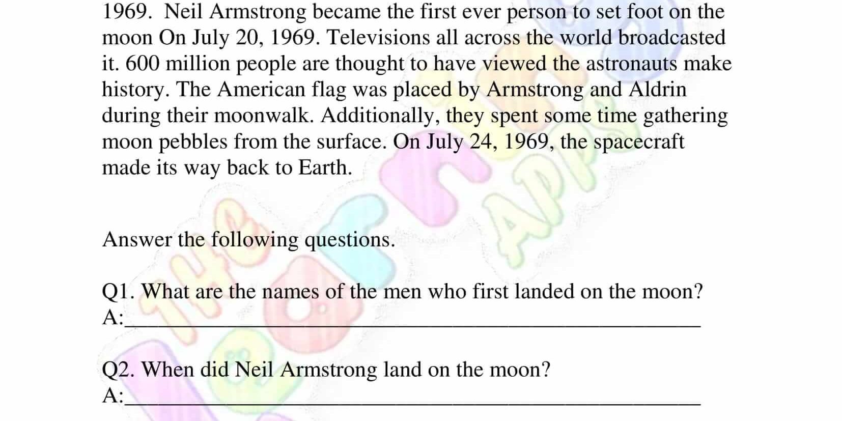 Non Fiction Reading Passages - Grade 2 - The Man who landed on the Moon