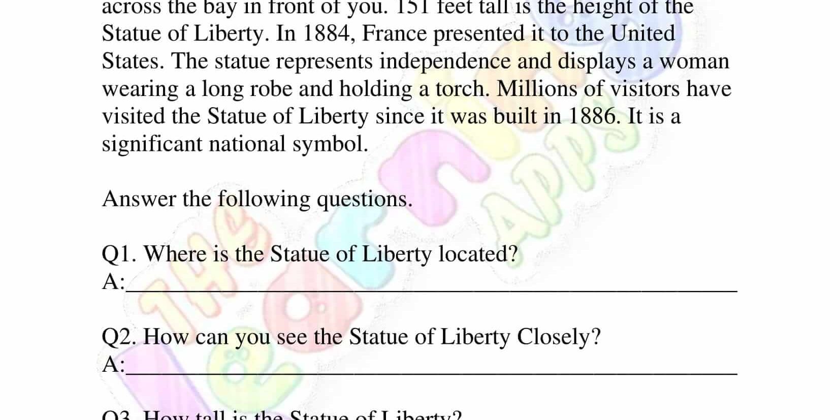 Non Fiction Reading Passages – Grade 2 – The Statue of Liberty Non Fiction Reading Passages - Grade 2 - The Statue of Liberty