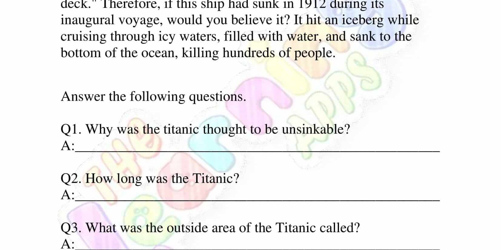 Non Fiction Reading Passages – Grade 2 – The Titanic Non Fiction Reading Passages - Grade 2 - The Titanic