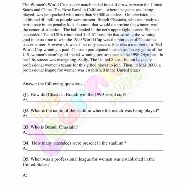 Non Fiction Reading Passages – Grade 3 – A Great Soccer Player Non Fiction Reading Passages - Grade 3 - A Great Soccer Player