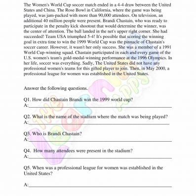 Non Fiction Reading Passages – Grade 3 – A Great Soccer Player Non Fiction Reading Passages - Grade 3 - A Great Soccer Player