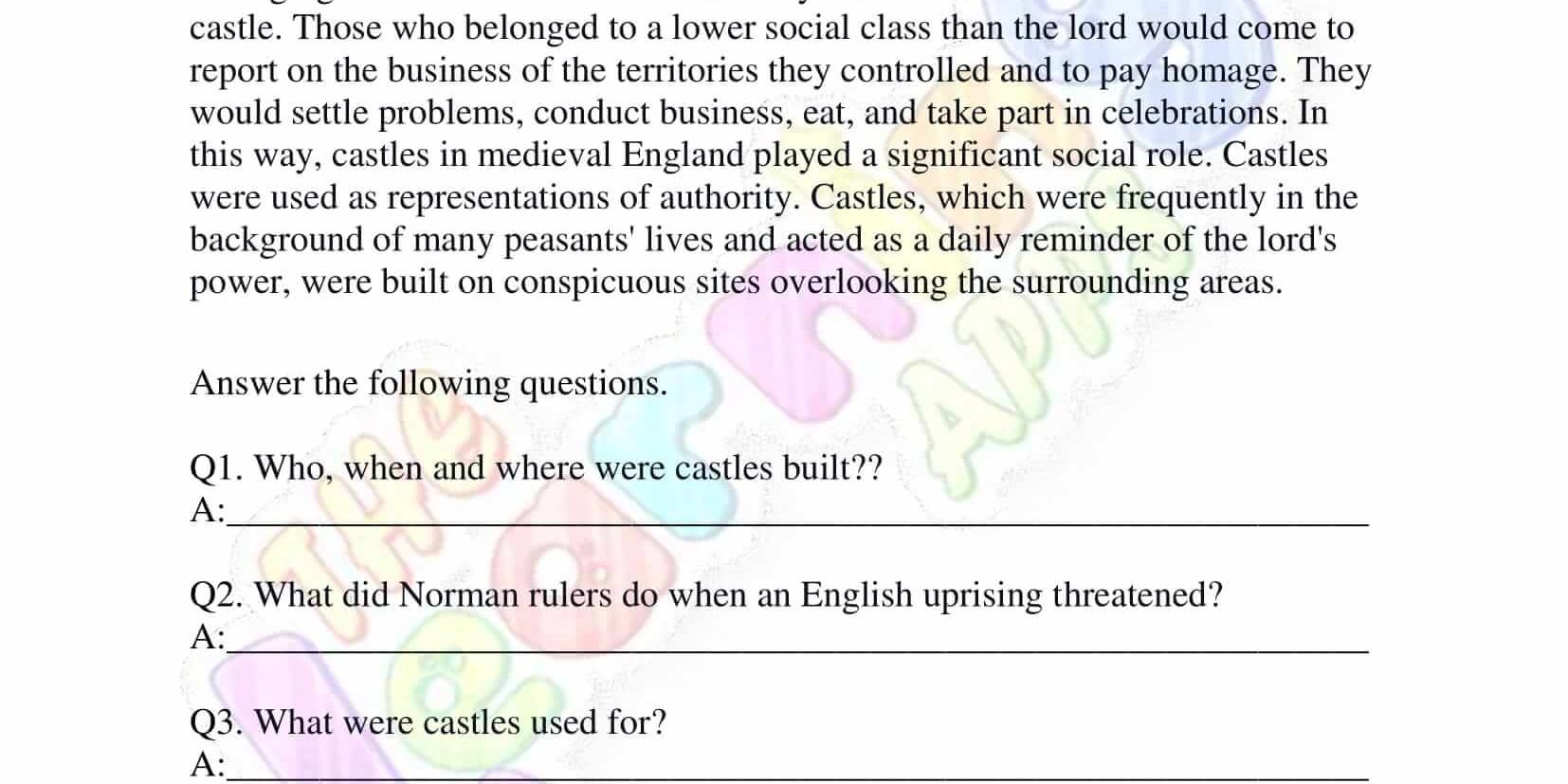 Non Fiction Reading Passages - Grade 3 - Castles