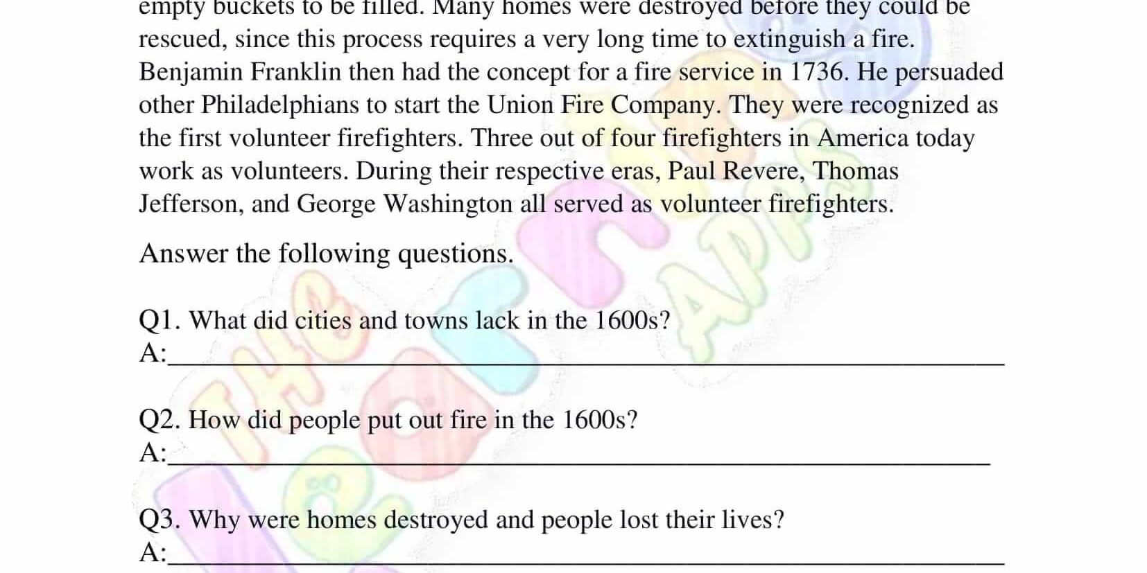 Non Fiction Reading Passages – Grade 3 – Fire Fighting Volunteers Non Fiction Reading Passages - Grade 3 - Fire Fighting Volunteers