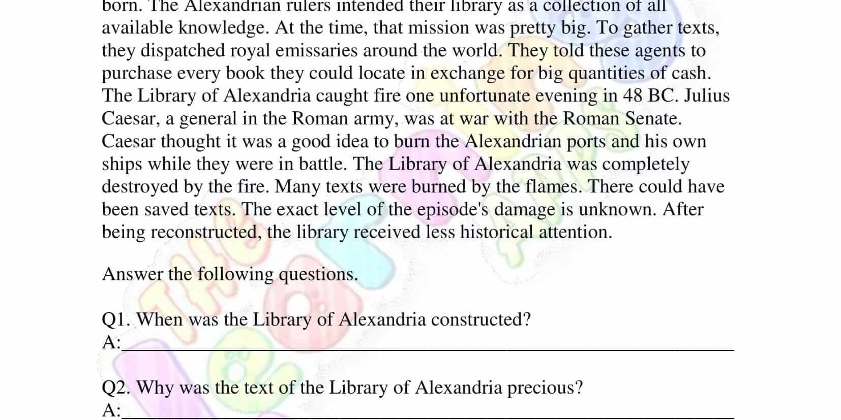 Non-Fiction-Reading-Passages-Grade-3-The-Library-of-Alexandria Non Fiction Reading Passages - Grade 3 - The Library of Alexandria