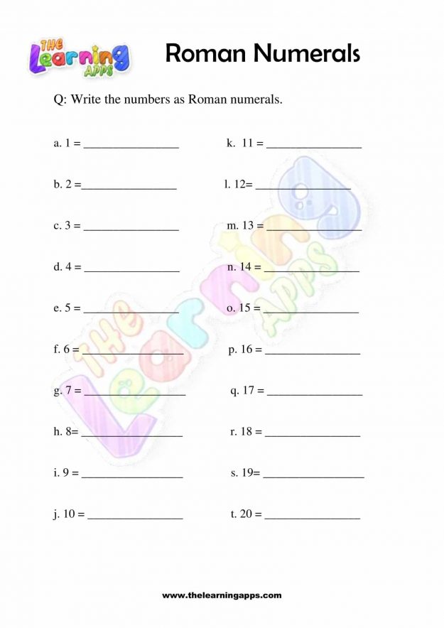 Roman Numerals - Grade 1 - Activity 1