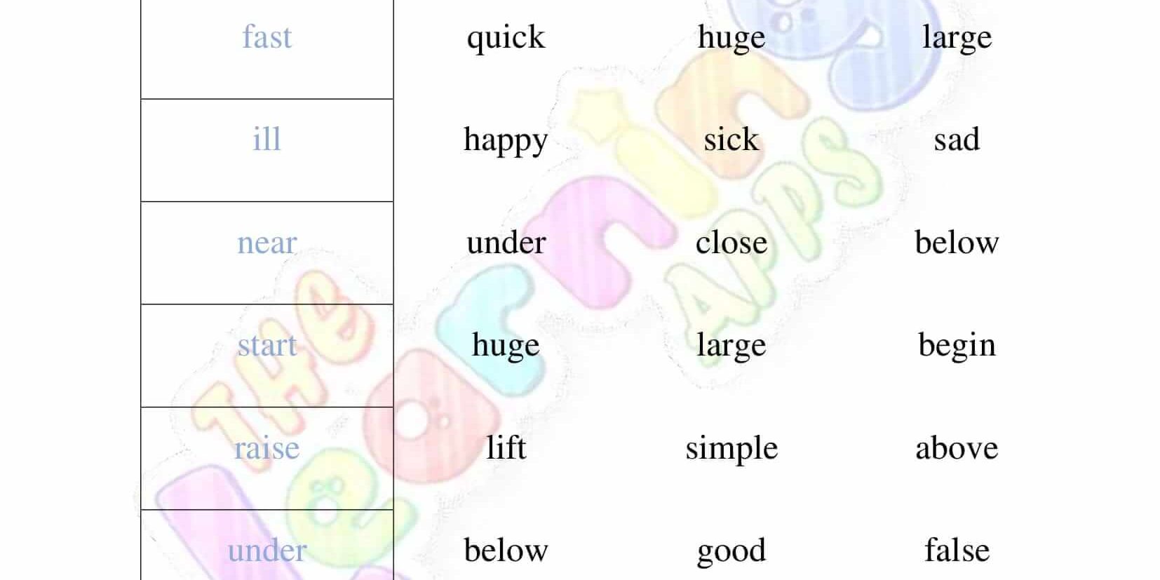 Synonyms - Grade 2 - Activity 1