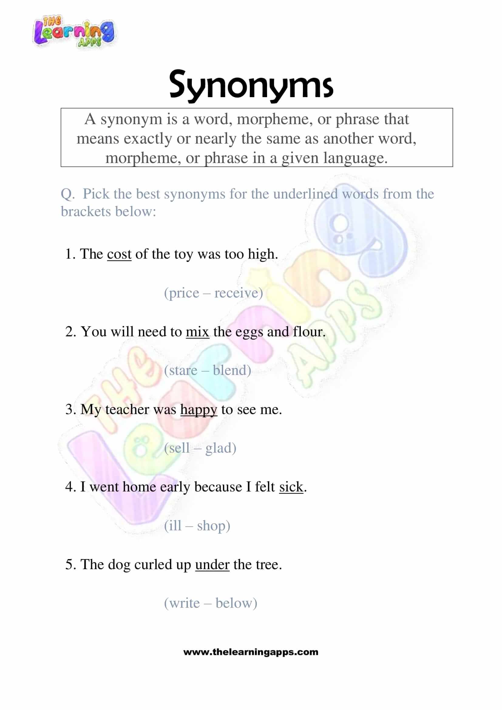 Synonyms - Grade 2 - Activity 6