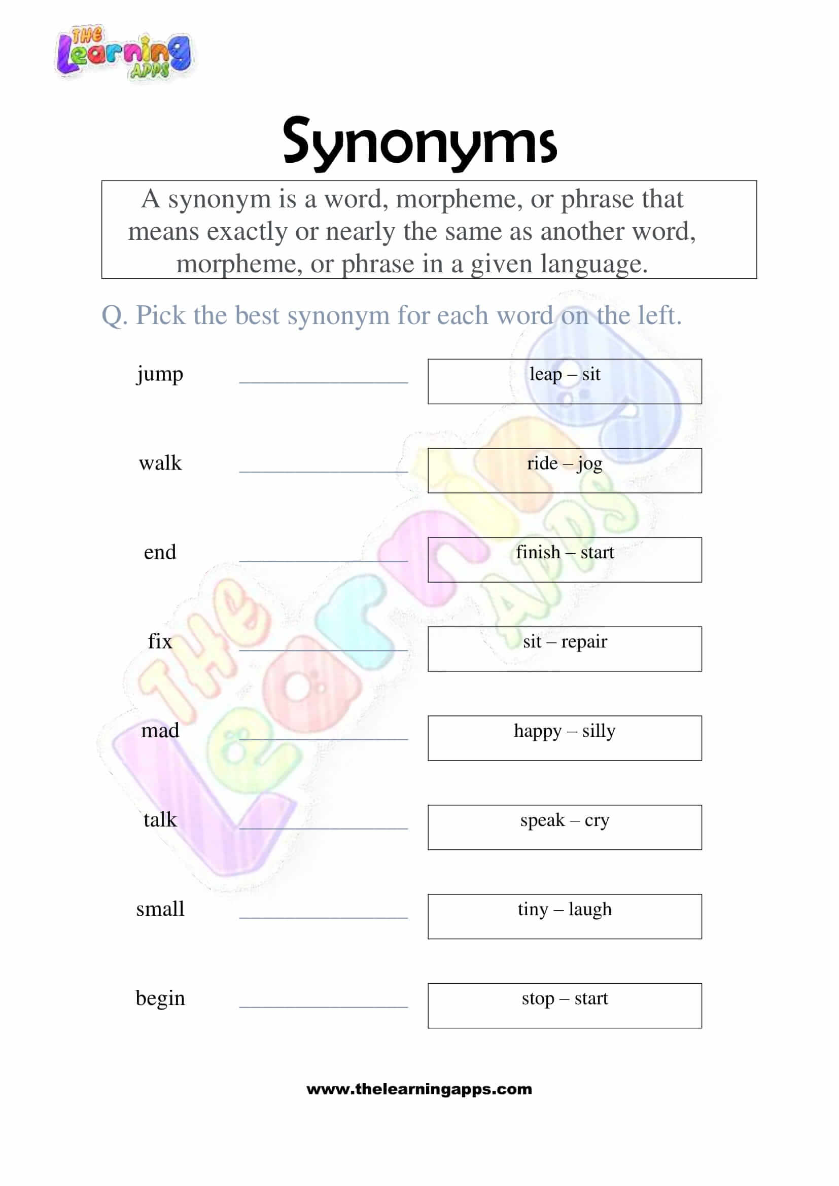 Synonyms - Grade 2 - Activity 7