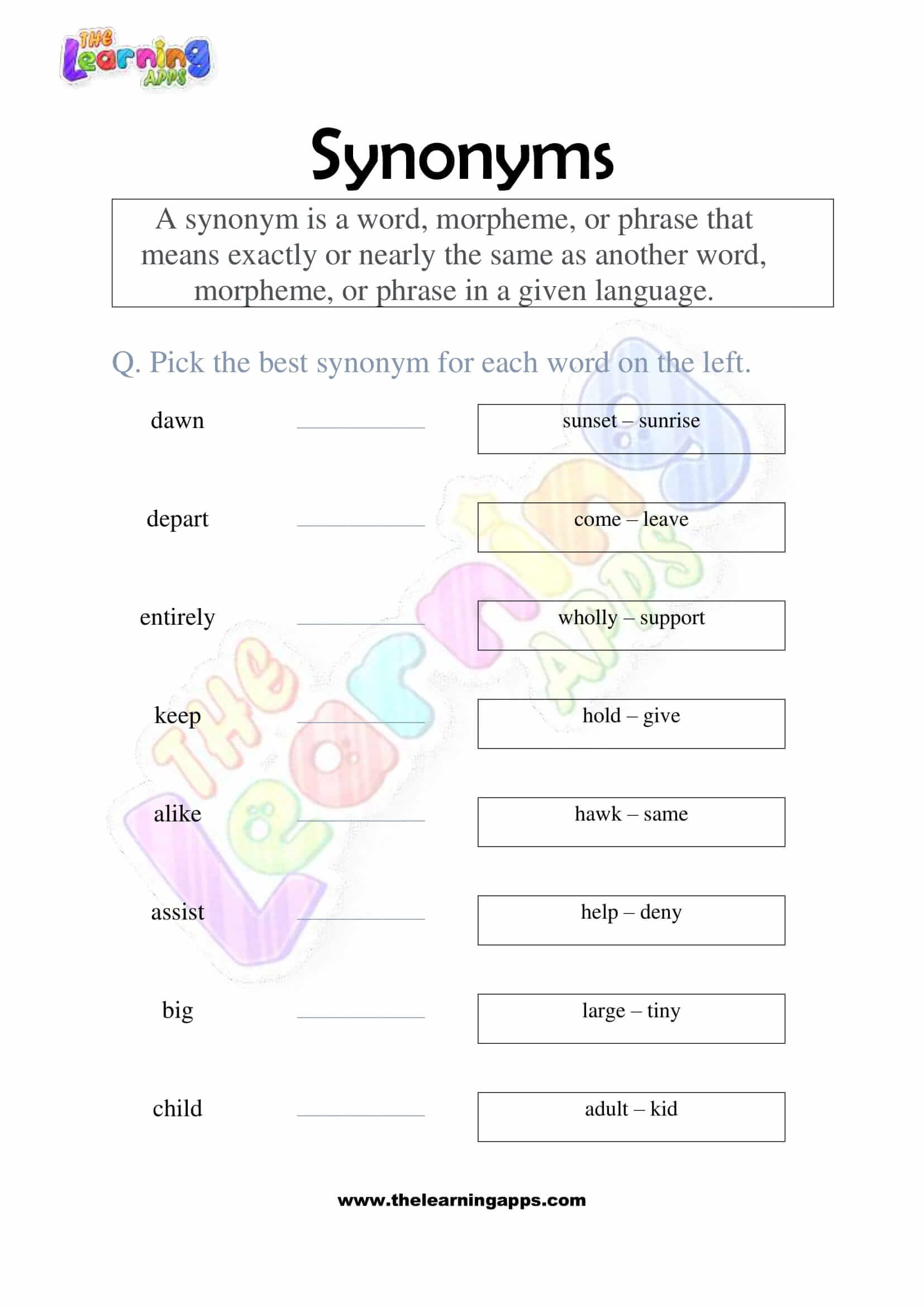 Synonyms - Grade 2 - Activity 8