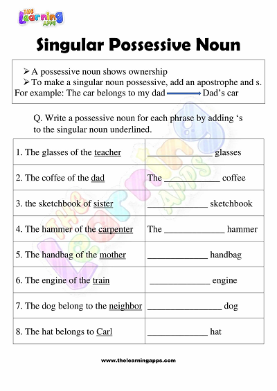 Singular and Plural Possessive Noun Worksheets For Grade 2