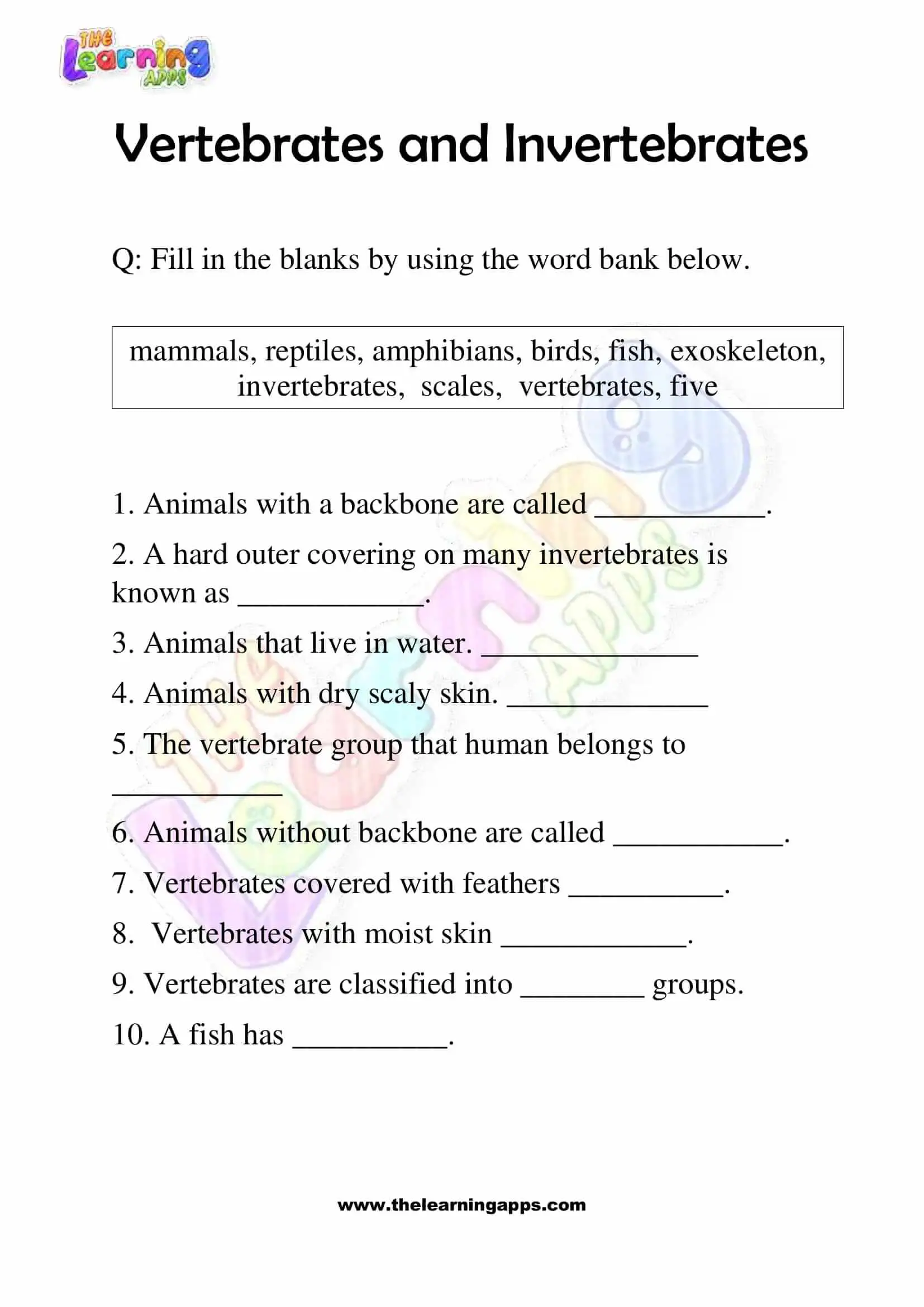 Free Vertebrates and Invertebrates Worksheets for Grade 3