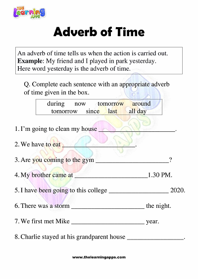 Download Free Adverbs of Time Worksheet for Grade 3