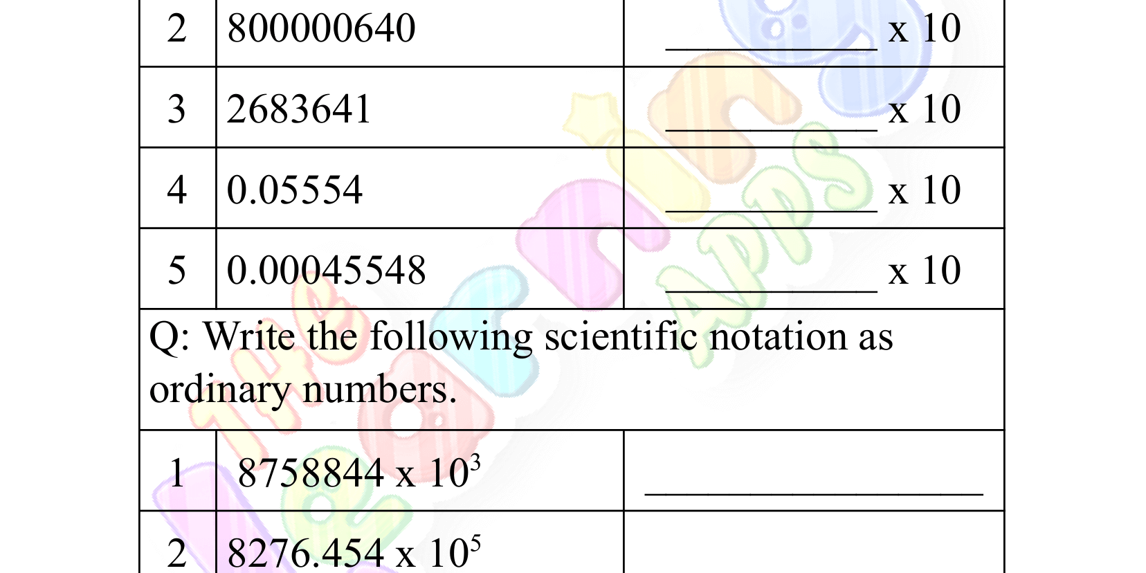 scientific notation worksheet grade 3-10