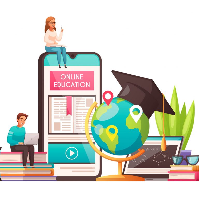 Online Education Cartoon Composition
