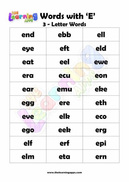 3 LETTER WORD STARTING WITH E