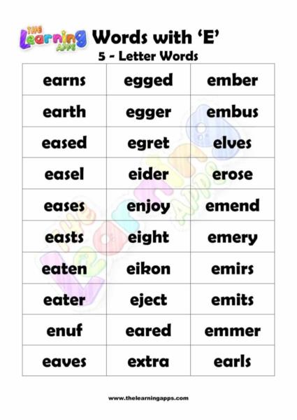 5 LETTER WORD STARTING WITH E