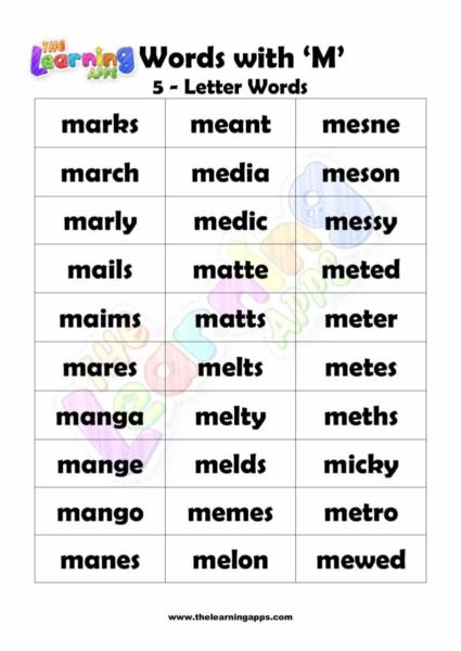 5 LETTER WORD STARTING WITH M-3