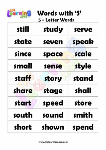 5 LETTER WORD STARTING WITH S