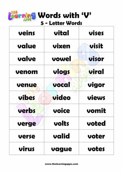 5 LETTER WORD STARTING WITH V