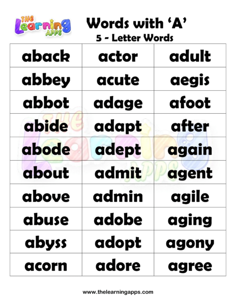 5 Letter Words With A Worksheet 04