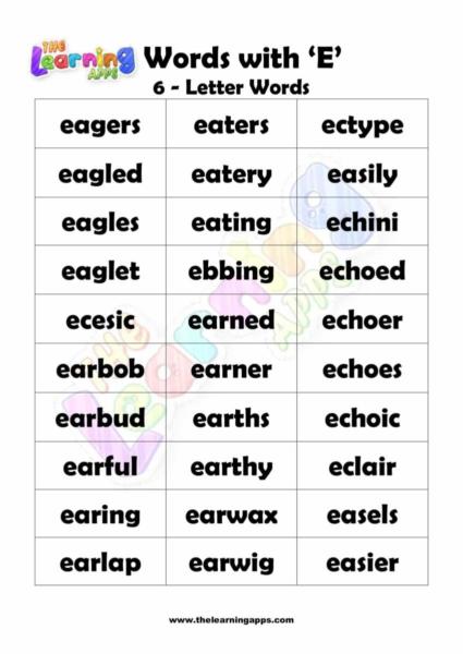 6 LETTER WORD STARTING WITH E