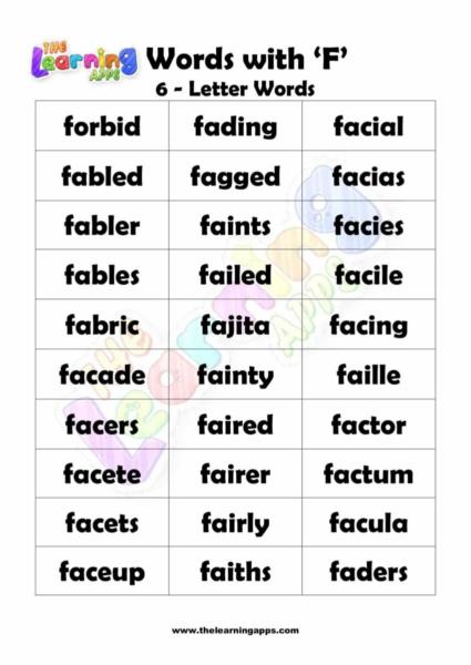6 LETTER WORD STARTING WITH F