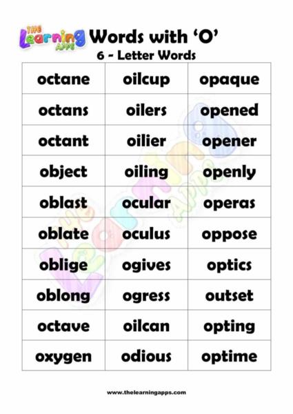 6 LETTER WORD STARTING WITH O