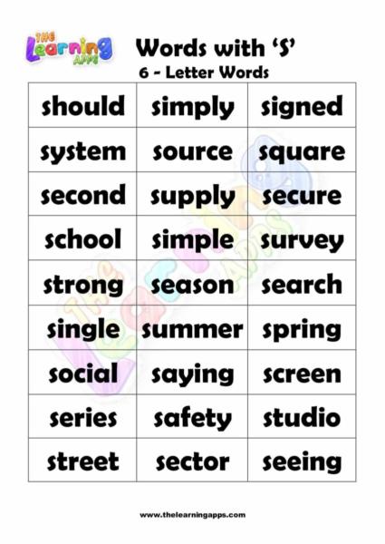 6 LETTER WORD STARTING WITH S