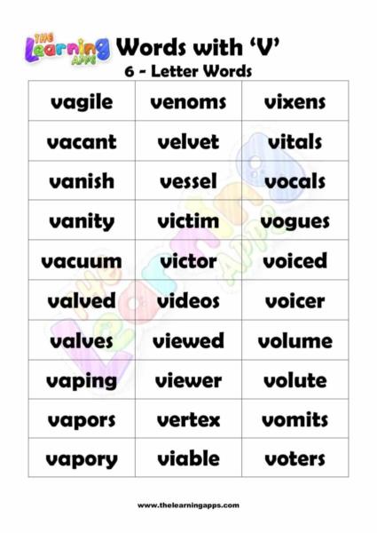 6 LETTER WORD STARTING WITH V