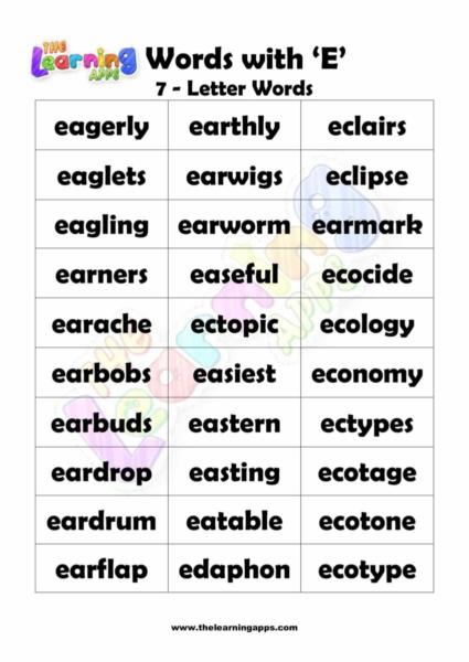 7 LETTER WORD STARTING WITH E