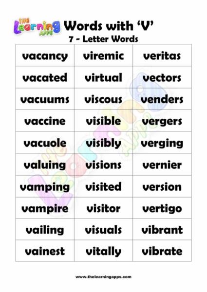 7 LETTER WORD STARTING WITH V