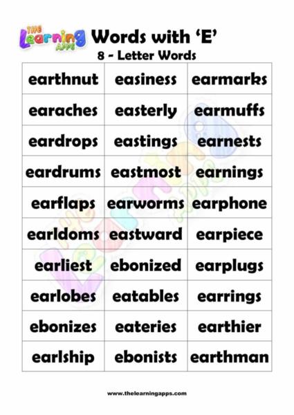 8 LETTER WORD STARTING WITH E