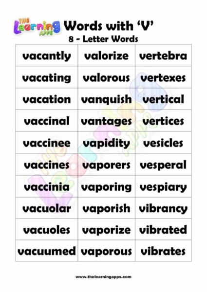 8 LETTER WORD STARTING WITH V