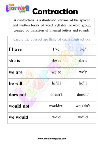 Contraction Worksheet 08