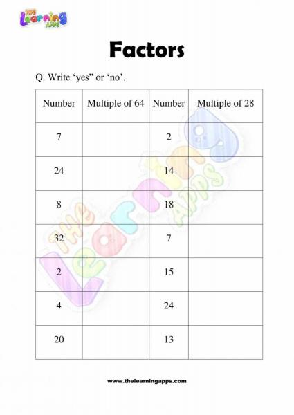 Factors Worksheet - Grade 3 - Activity 3