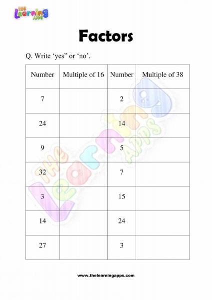 Factors Worksheet - Grade 3 - Activity 4