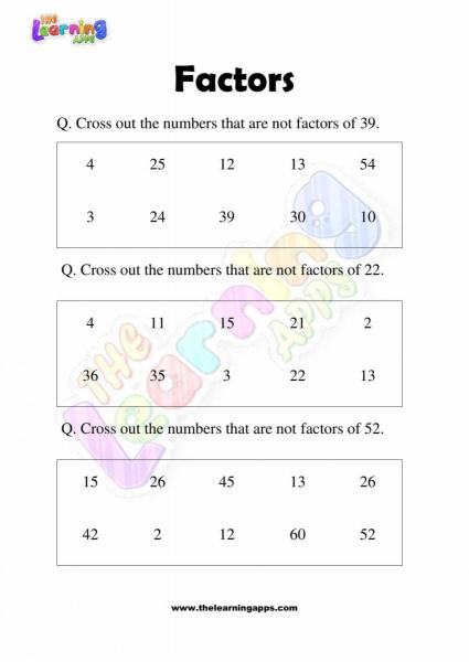 Factors Worksheet - Grade 3 - Activity 7