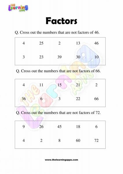 Factors Worksheet - Grade 3 - Activity 8