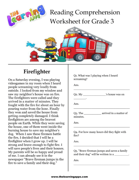 Firefighter Comprehension Worksheet