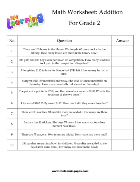Grade 2 Addition Worksheet 05
