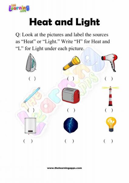 Heat and Light Worksheet - Grade 2 - Activity 10