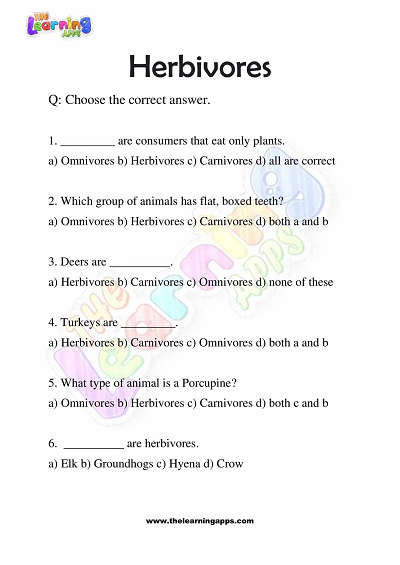 Herbivores Worksheets for Grade 3 - Activity 3