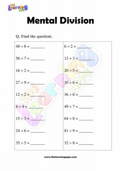 Mental Division - Grade 3 - Activity 1