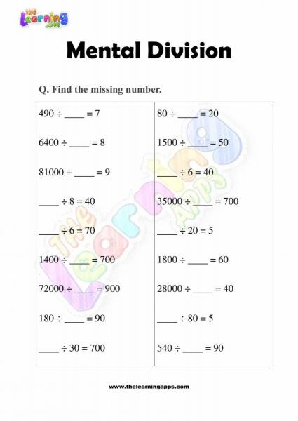 Mental Division - Grade 3 - Activity 10