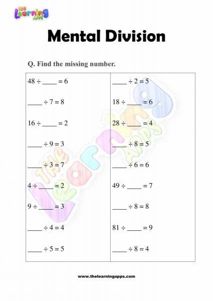 Mental Division - Grade 3 - Activity 3